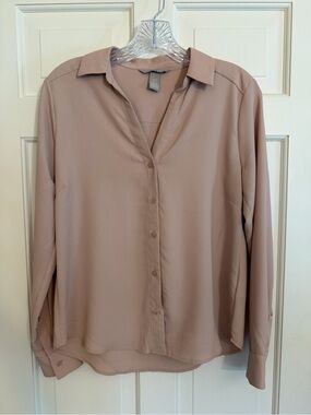H&M V-Neck Button Blouse Dusty Pink Size XS